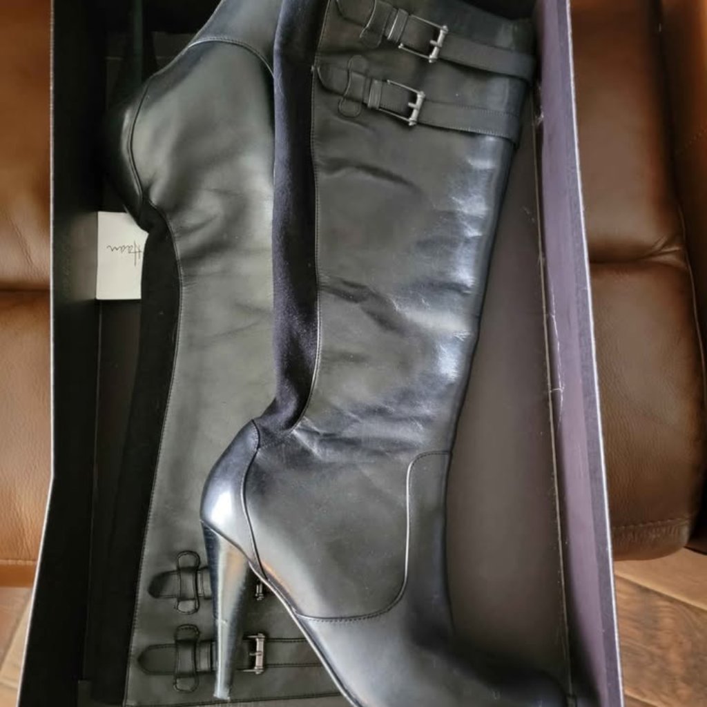 Cole Haan Jalisa Smooth Leather Knee-High Tall Boot Black 9.5b New $498